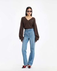 Cable V-neck Sweater Dark Brown - Imagen 2